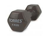 Гантель 4 кг Torres металл в виниловой оболочке, форма шестигранник PL522206 темно-серый