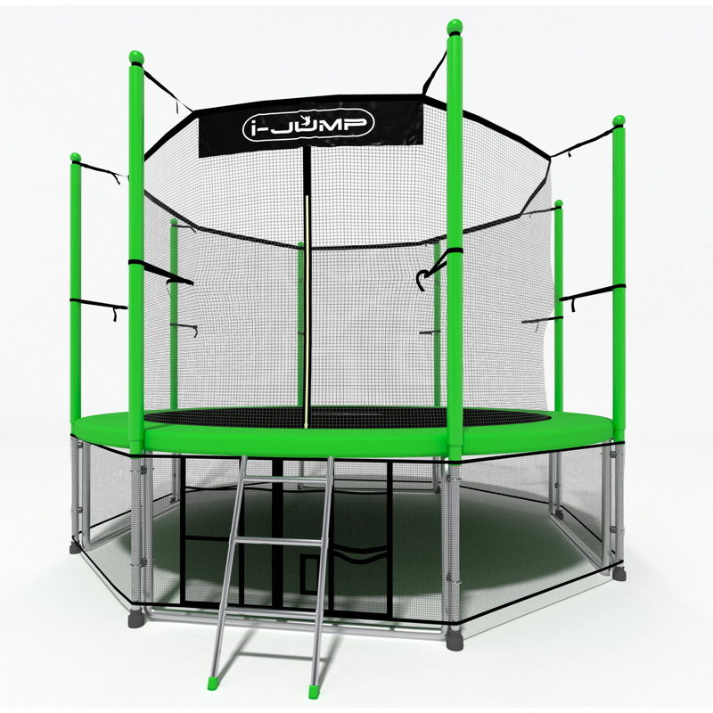 Батут i-Jump Classic 8FT 244 см с нижней сетью и лестницей зеленый 800_800