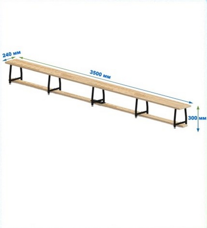 Скамейка гимнастическая 3500мм (щит.сосна) ножки метал с РО Dinamika 726_800