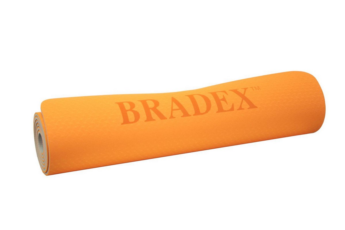 Коврик для йоги и фитнеса 183x61x0,6см Bradex TPE двухслойный SF 0403 оранжевый, серый 1200_800
