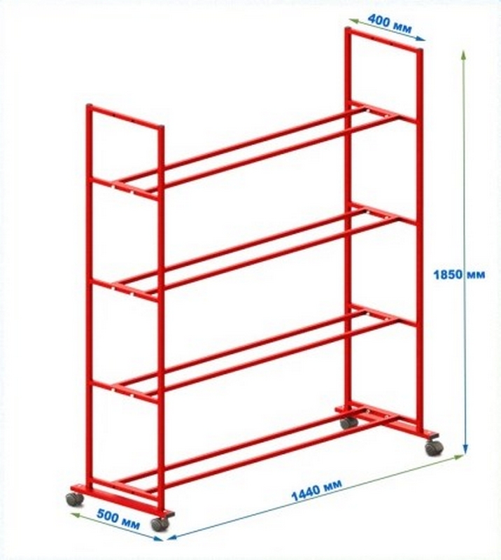 Стеллаж на колесиках для мячей разборный (цвет красный) Dinamika 716_800
