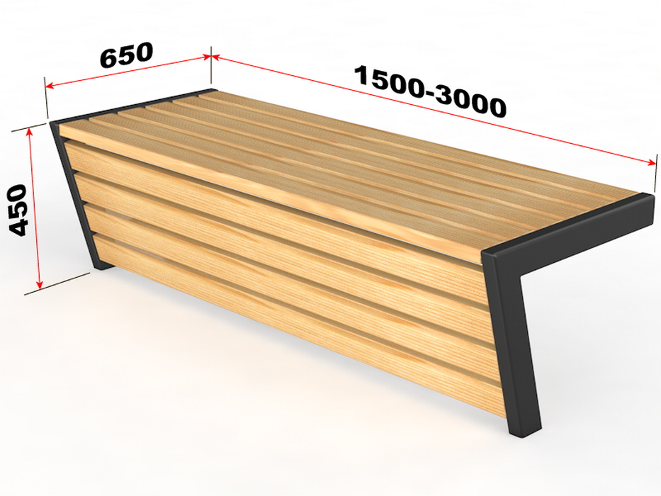 Уличная скамейка без спинки Glav Консоль, длина 3000 мм 14.6.300-3000 933_700